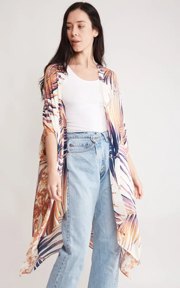 JP2115 Palm Tree Leaves Pattern Design Cover Up Kimono