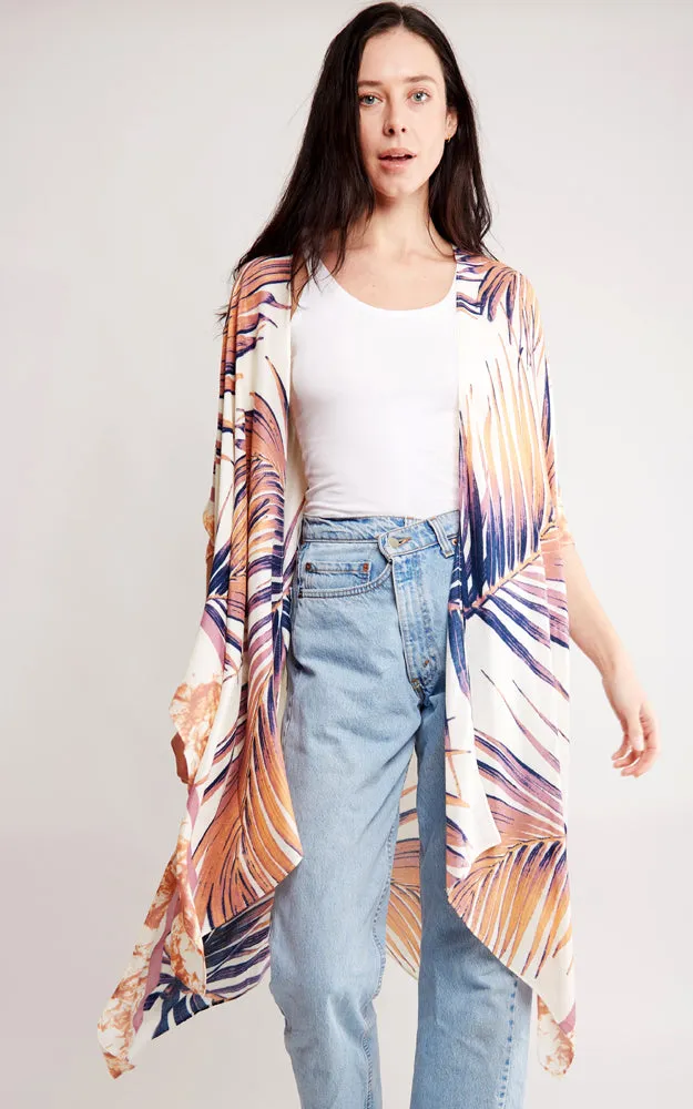 JP2115 Palm Tree Leaves Pattern Design Cover Up Kimono