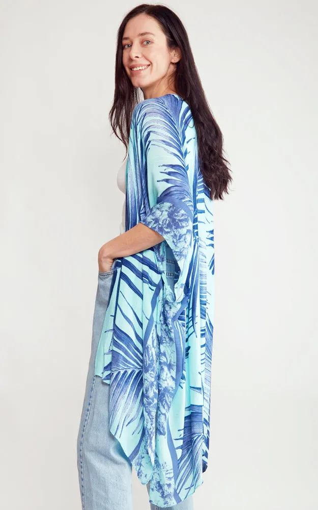 JP2115 Palm Tree Leaves Pattern Design Cover Up Kimono