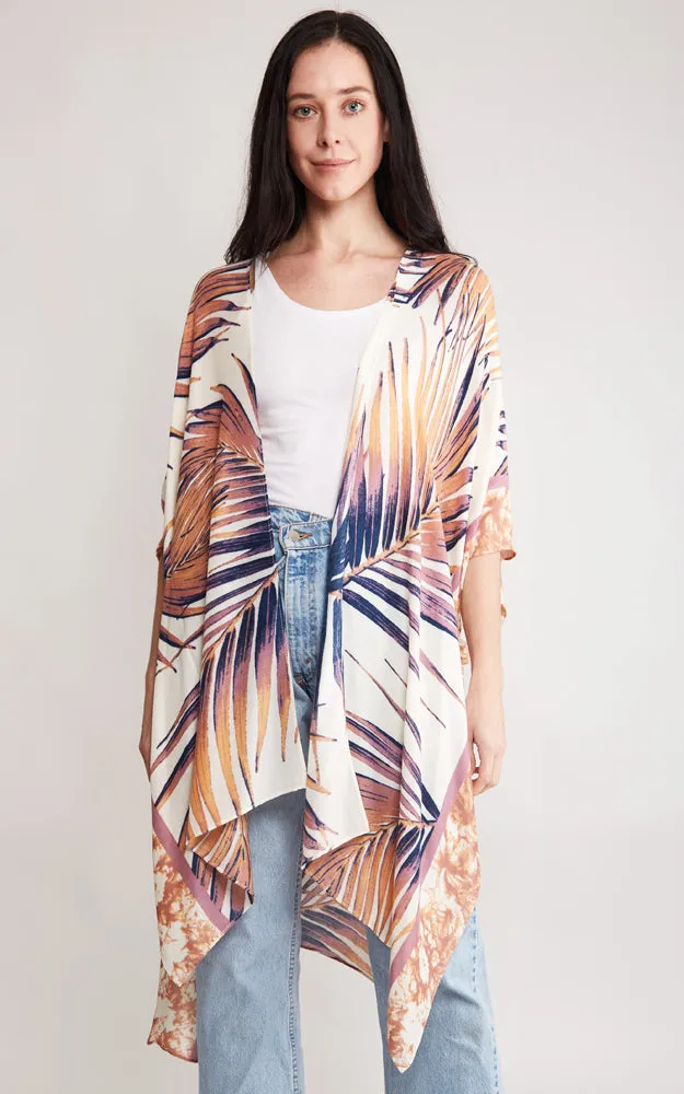 JP2115 Palm Tree Leaves Pattern Design Cover Up Kimono