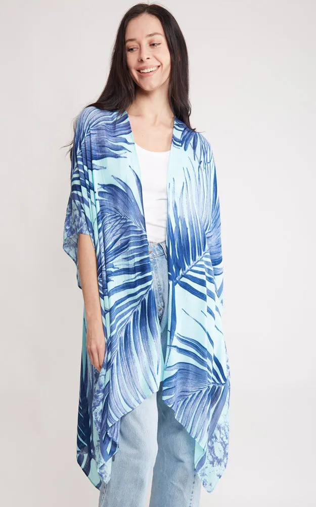 JP2115 Palm Tree Leaves Pattern Design Cover Up Kimono