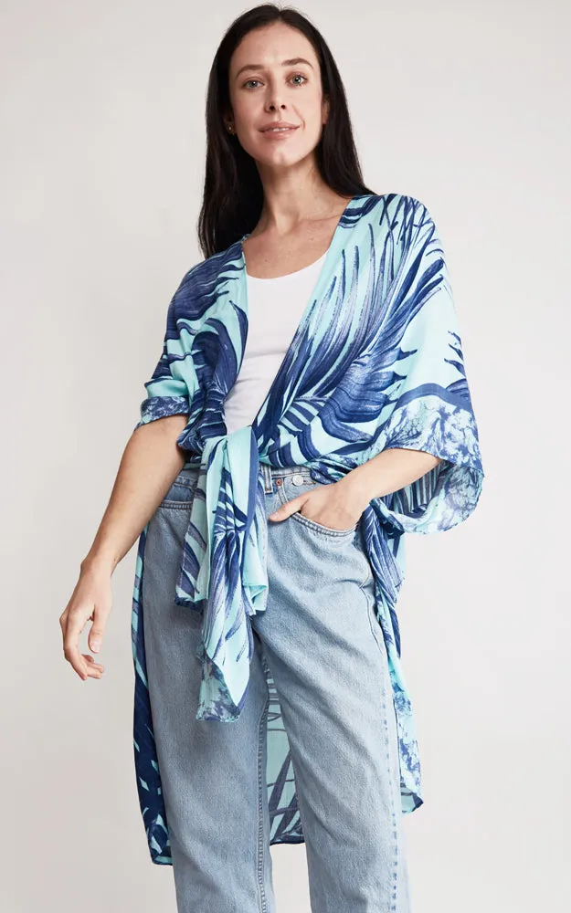 JP2115 Palm Tree Leaves Pattern Design Cover Up Kimono