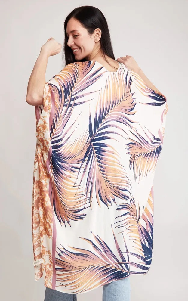 JP2115 Palm Tree Leaves Pattern Design Cover Up Kimono