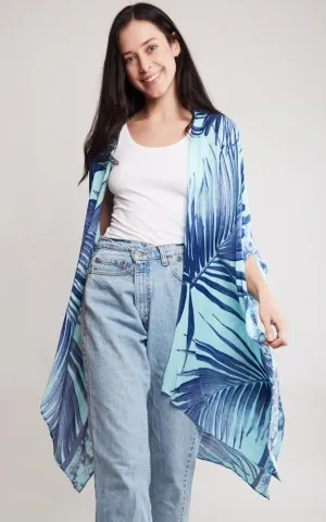 JP2115 Palm Tree Leaves Pattern Design Cover Up Kimono