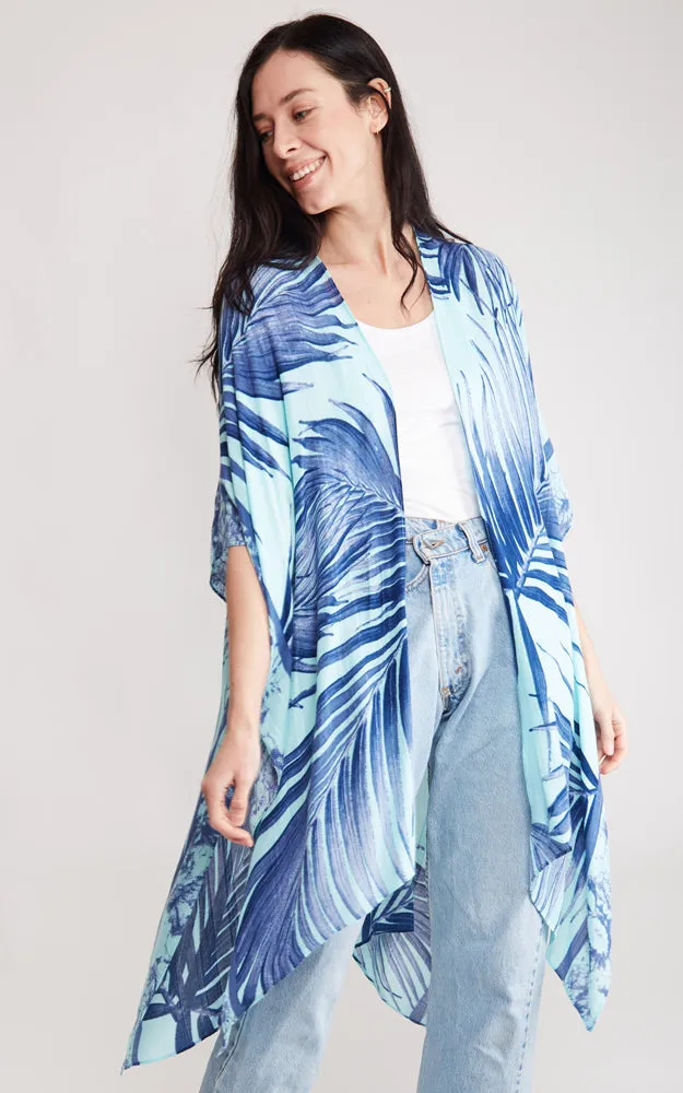 JP2115 Palm Tree Leaves Pattern Design Cover Up Kimono