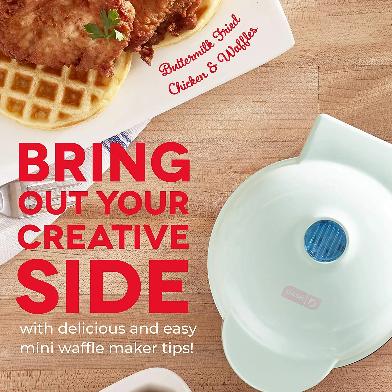 Kitchengenix's Mini Waffle Maker 4 Inch- 350 Watts: Stainless Steel Non-Stick Electric Iron Machine for Individual Belgian Waffles, Pan Cakes (Mini Waffle Maker   Waffles Recipe Book) (RED)
