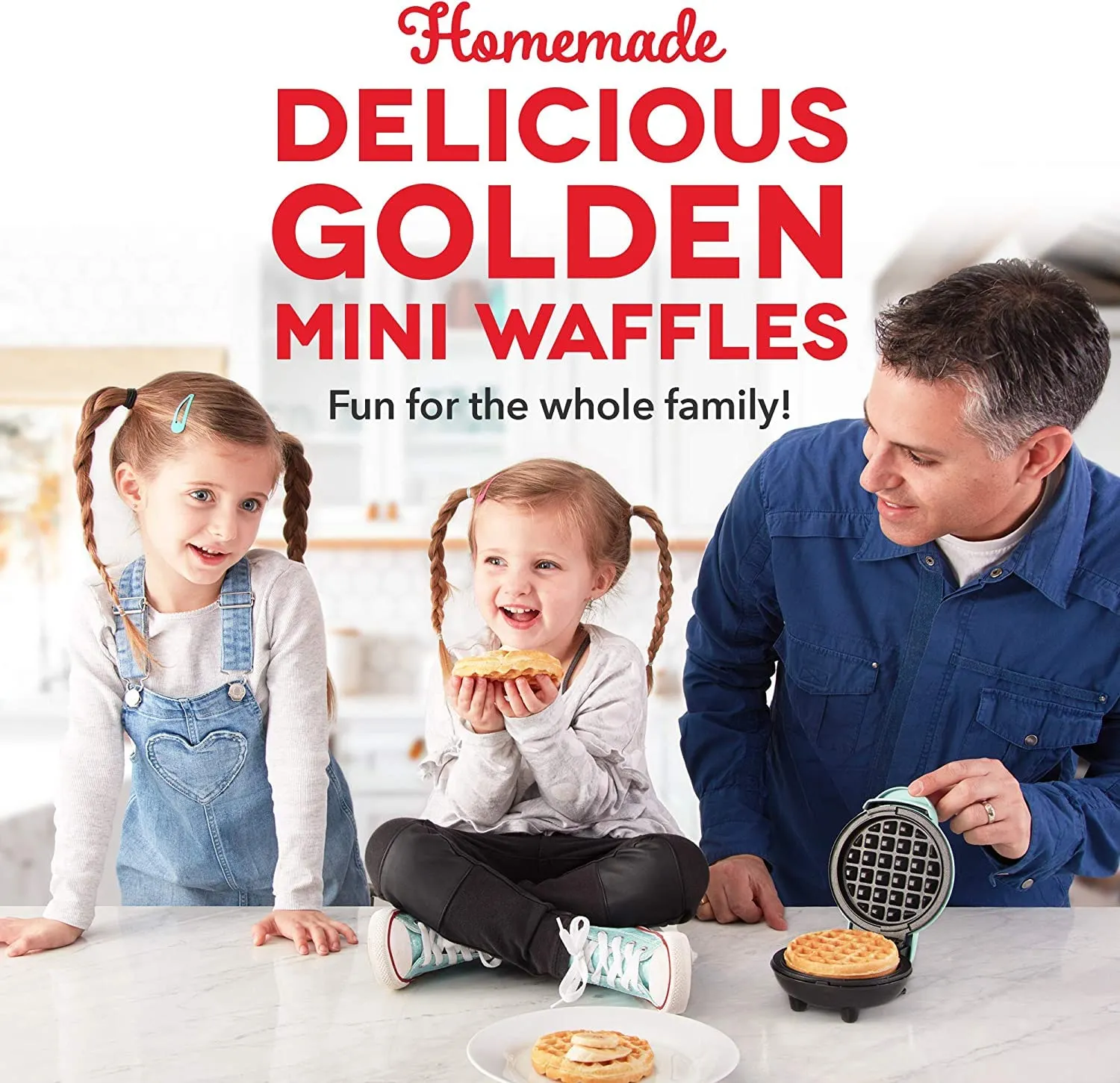 Kitchengenix's Mini Waffle Maker 4 Inch- 350 Watts: Stainless Steel Non-Stick Electric Iron Machine for Individual Belgian Waffles, Pan Cakes (Mini Waffle Maker   Waffles Recipe Book) (RED)