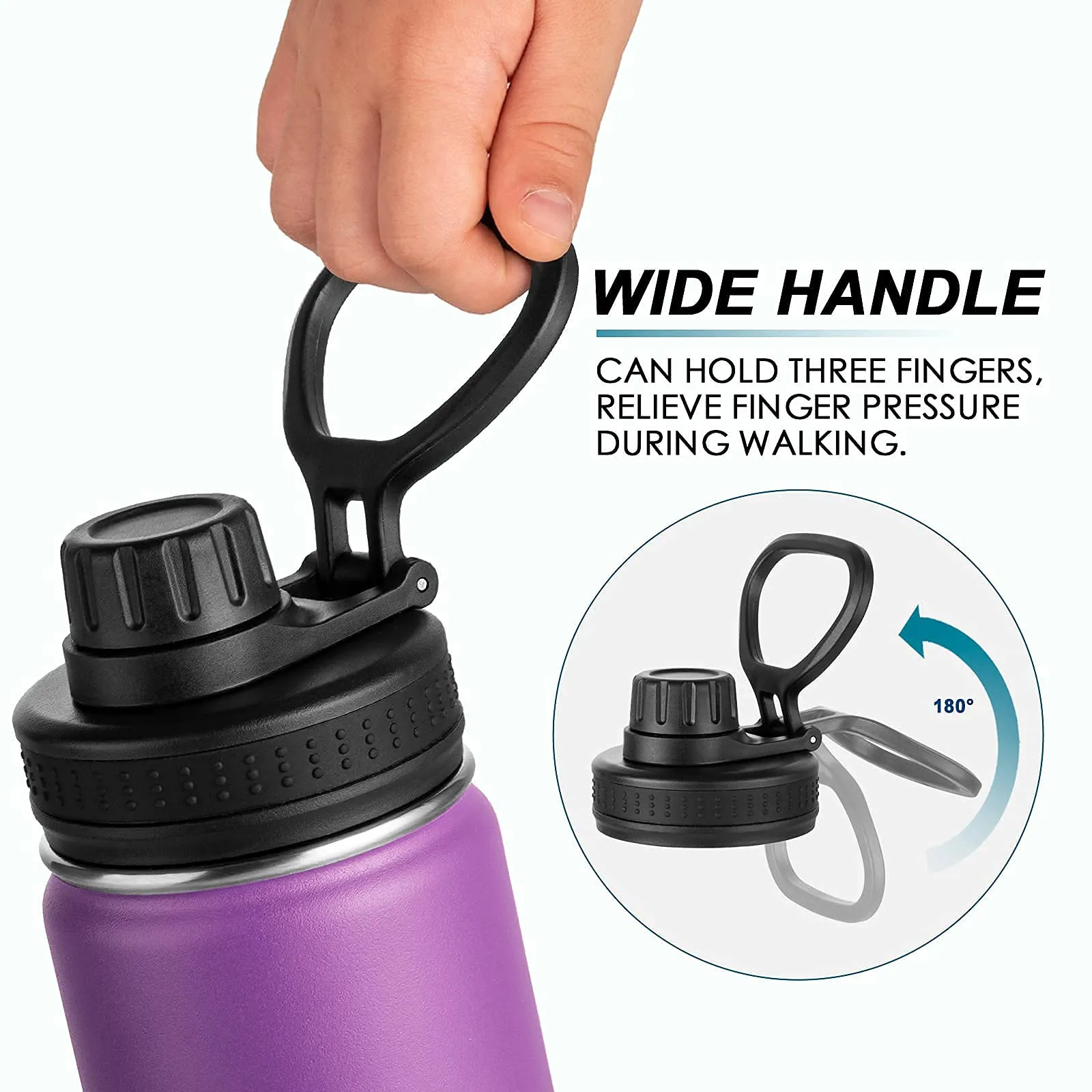 Koodee Kids Water Bottle 12 oz Stainless Steel Vacuum Insulated Wide Mouth Flask with Leakproof Spout Lid for Toddler Kids (Purple)