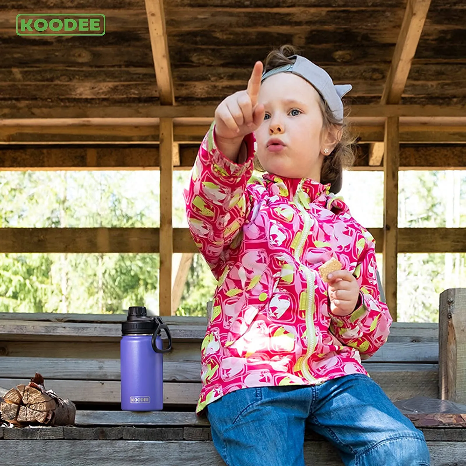 Koodee Kids Water Bottle 12 oz Stainless Steel Vacuum Insulated Wide Mouth Flask with Leakproof Spout Lid for Toddler Kids (Purple)