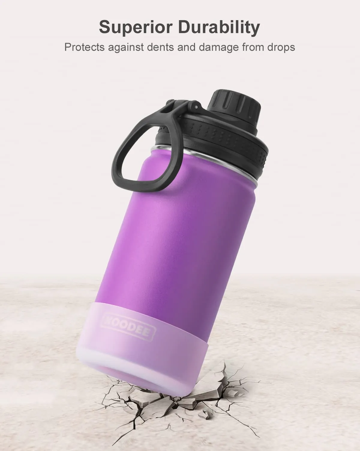 Koodee Kids Water Bottle 12 oz Stainless Steel Vacuum Insulated Wide Mouth Flask with Leakproof Spout Lid for Toddler Kids (Purple)