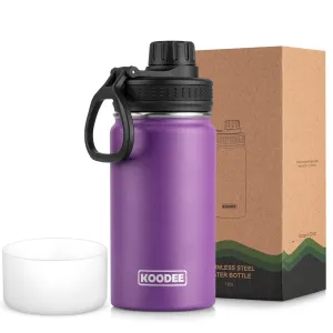 Koodee Kids Water Bottle 12 oz Stainless Steel Vacuum Insulated Wide Mouth Flask with Leakproof Spout Lid for Toddler Kids (Purple)
