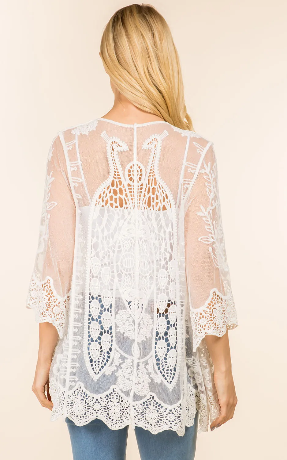 KP4141 Sheer Lace Kimono Cardigan