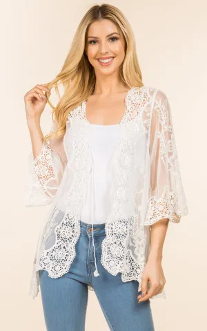 KP4141 Sheer Lace Kimono Cardigan