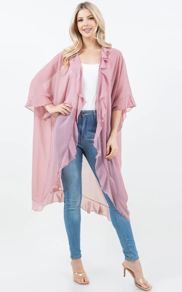 KP5509 CHIFFON RUFFLE KIMONO