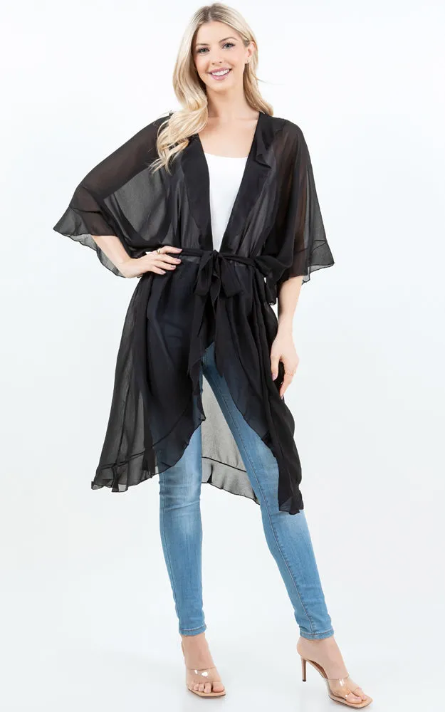 KP5509 CHIFFON RUFFLE KIMONO