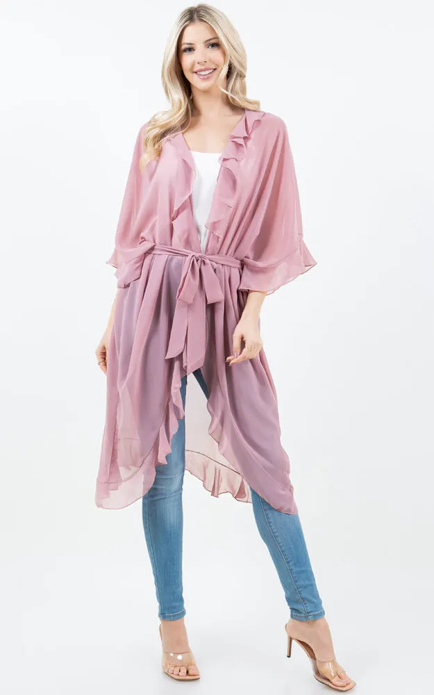 KP5509 CHIFFON RUFFLE KIMONO
