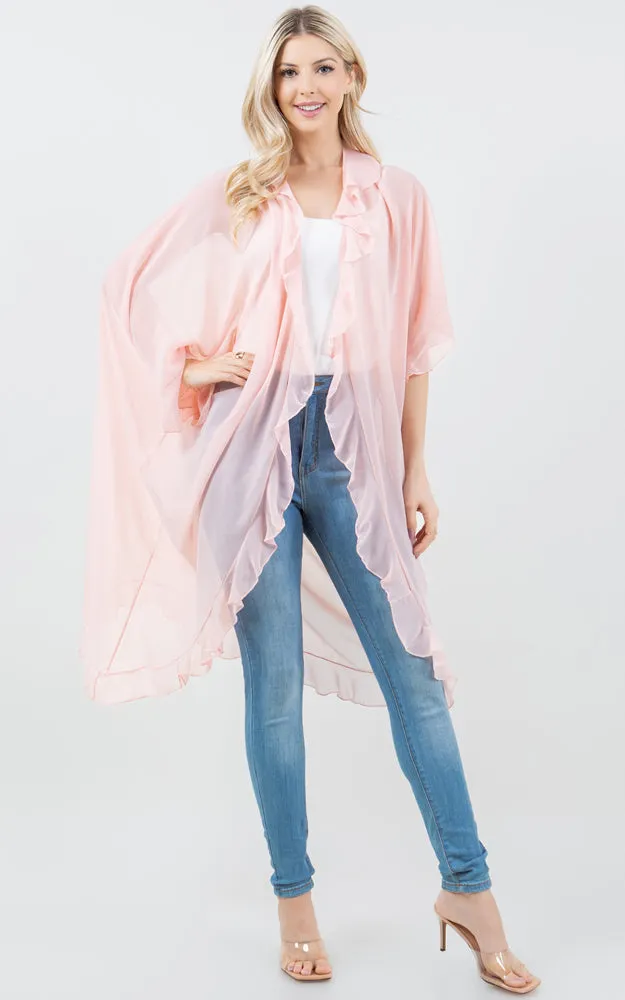 KP5509 CHIFFON RUFFLE KIMONO
