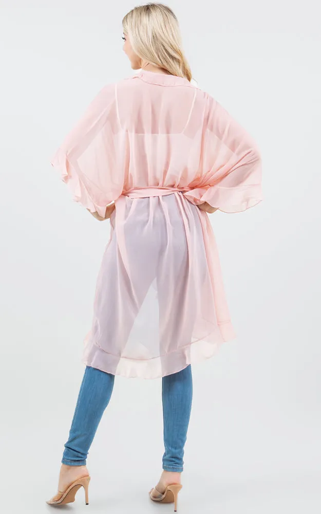 KP5509 CHIFFON RUFFLE KIMONO