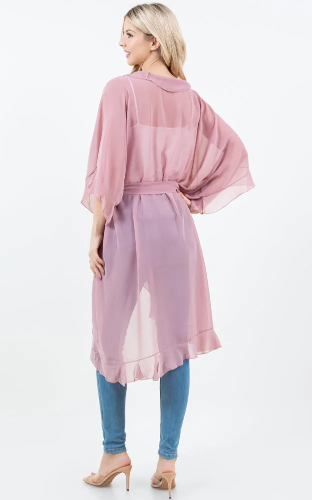 KP5509 CHIFFON RUFFLE KIMONO