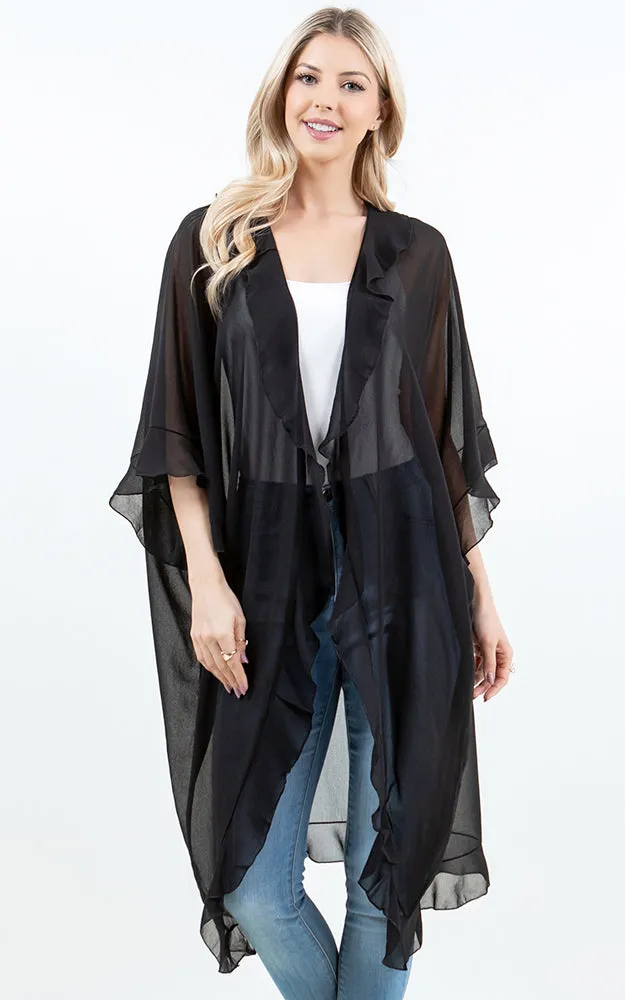 KP5509 CHIFFON RUFFLE KIMONO