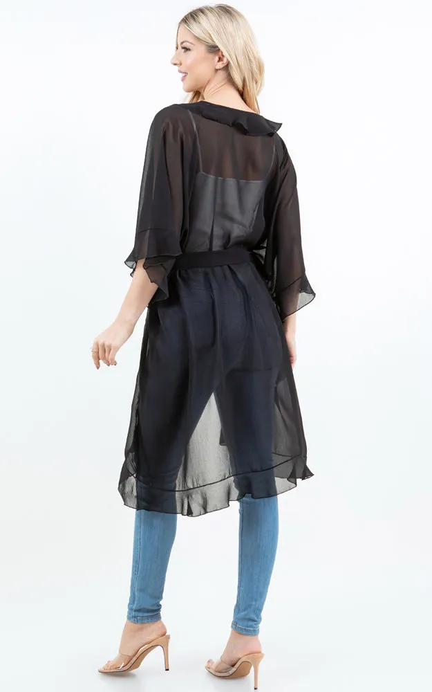 KP5509 CHIFFON RUFFLE KIMONO