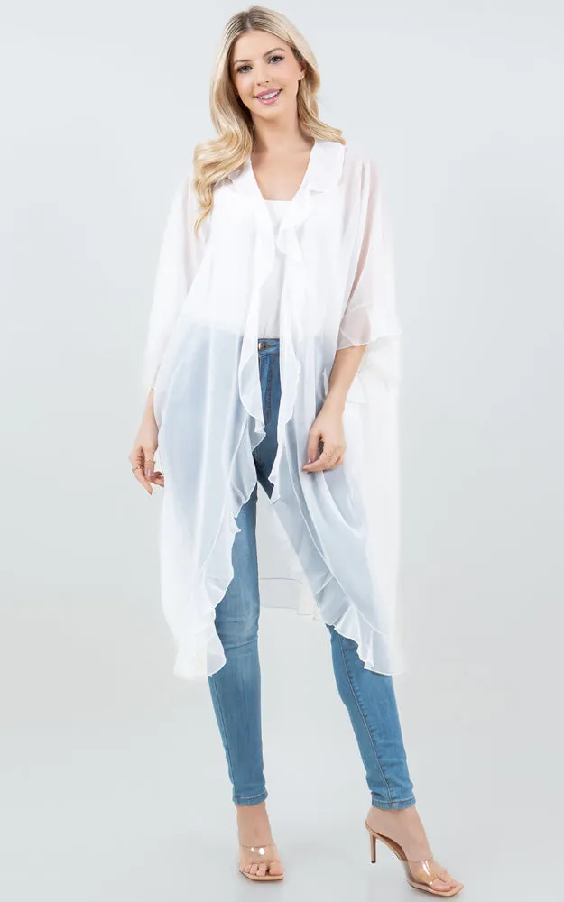 KP5509 CHIFFON RUFFLE KIMONO