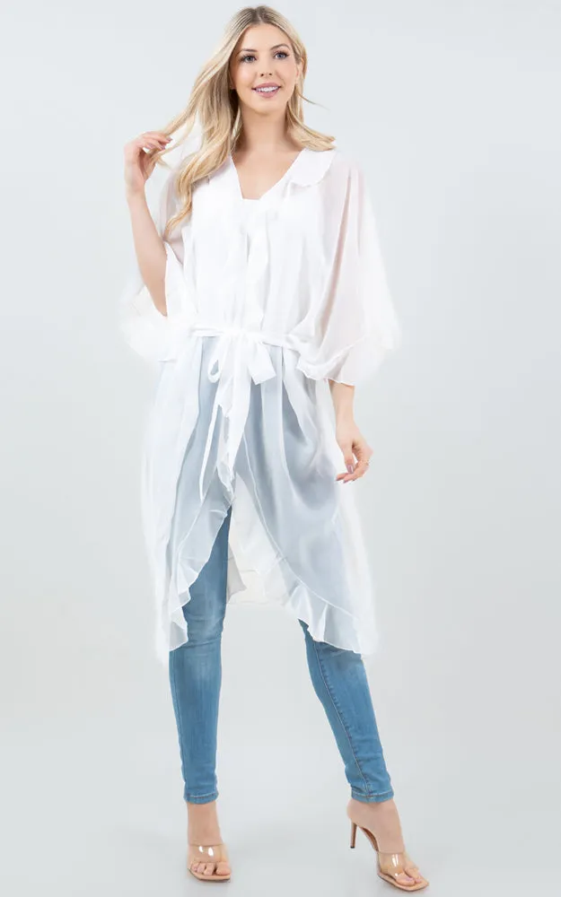 KP5509 CHIFFON RUFFLE KIMONO