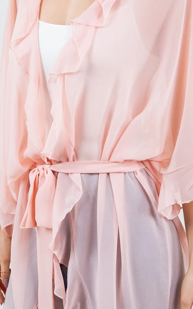 KP5509 CHIFFON RUFFLE KIMONO