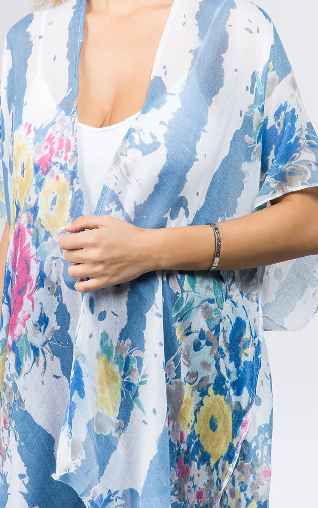 KP9011 Floral Water Color Pattern Printed Kimono