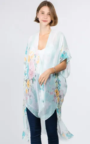 KP9011 Floral Water Color Pattern Printed Kimono