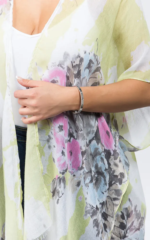 KP9011 Floral Water Color Pattern Printed Kimono