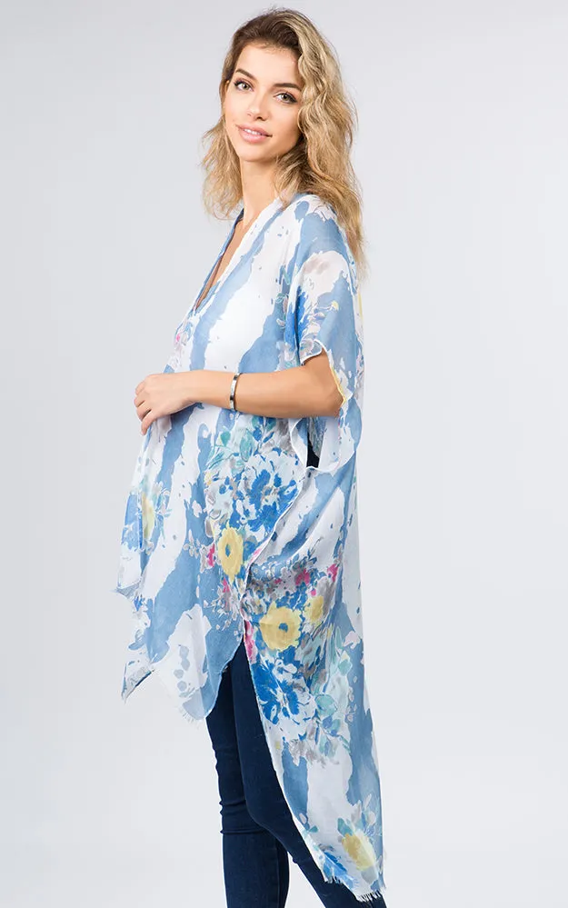 KP9011 Floral Water Color Pattern Printed Kimono