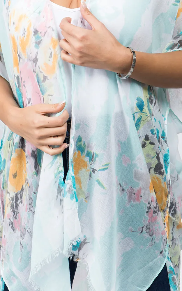 KP9011 Floral Water Color Pattern Printed Kimono