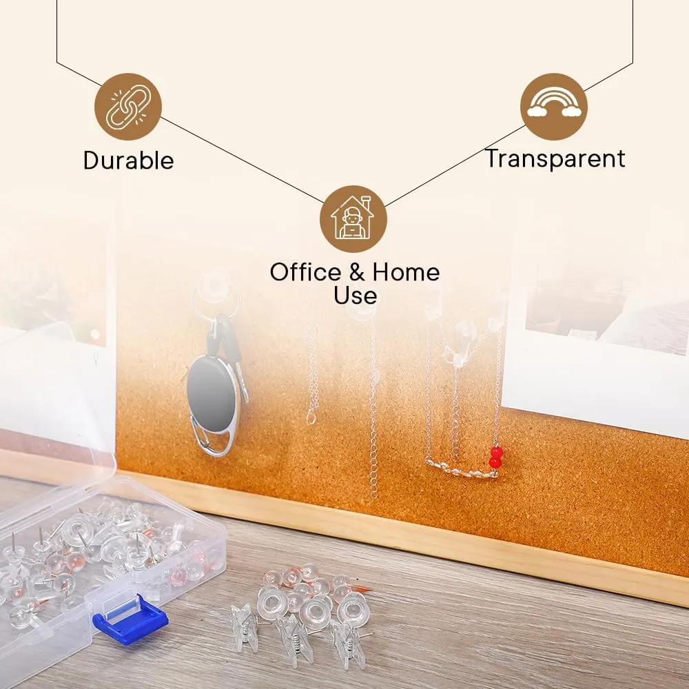 Kuber Industries Push Pins Tacks|Heavy-Duty Notice Board Pins|200" (Transparent) (Pack of 5)