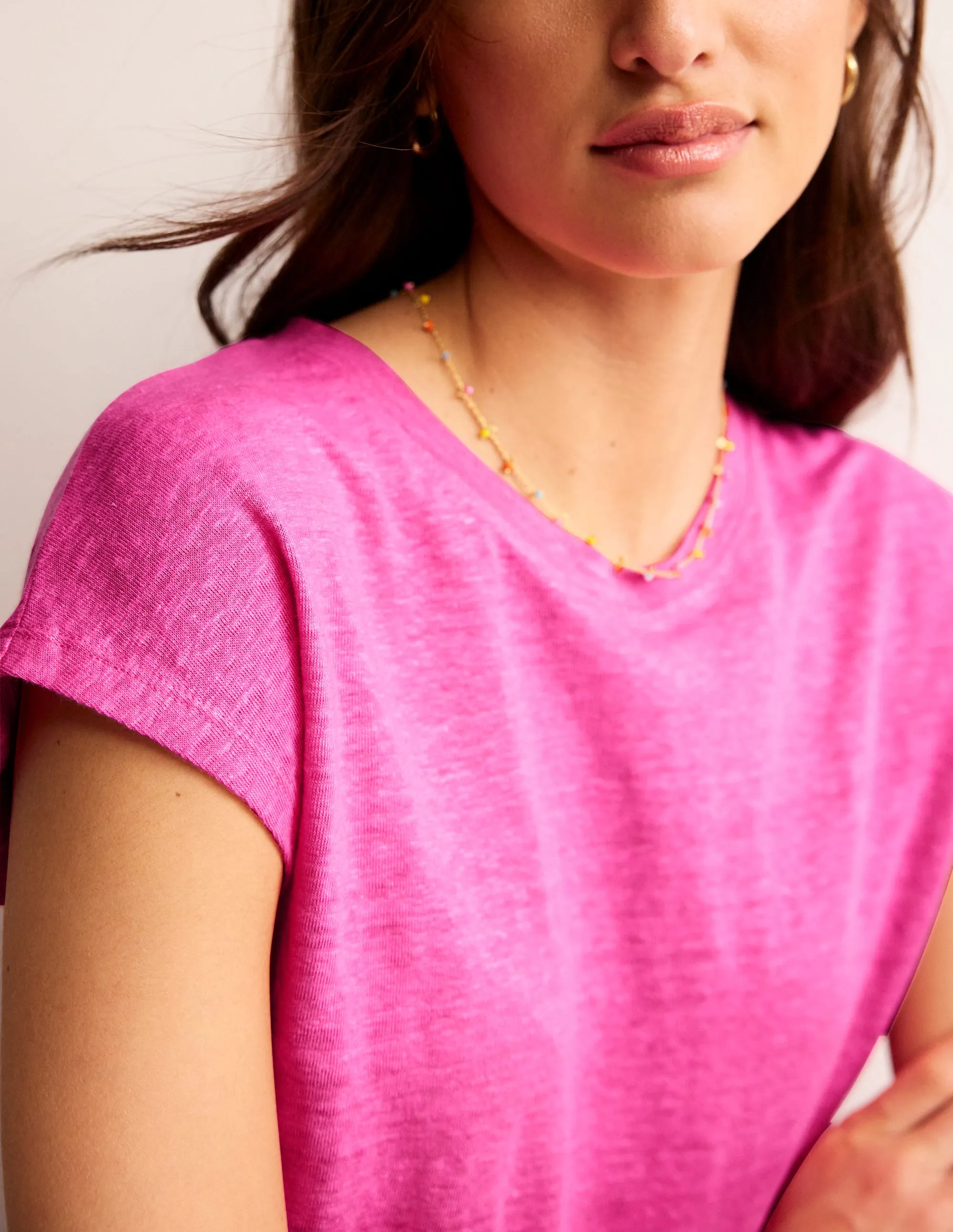 Louisa Crew Neck Linen T-shirt-Sangria Sunset