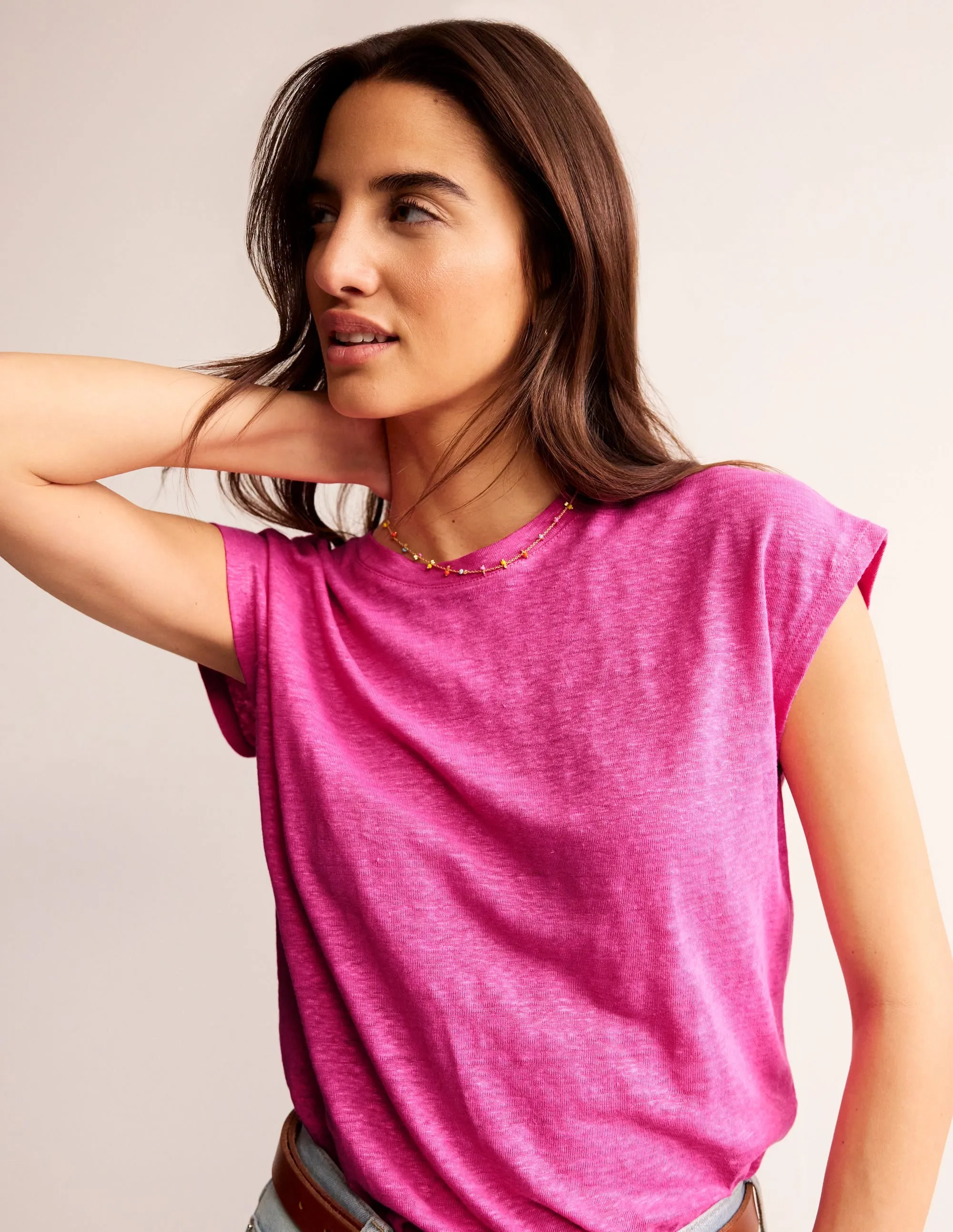 Louisa Crew Neck Linen T-shirt-Sangria Sunset