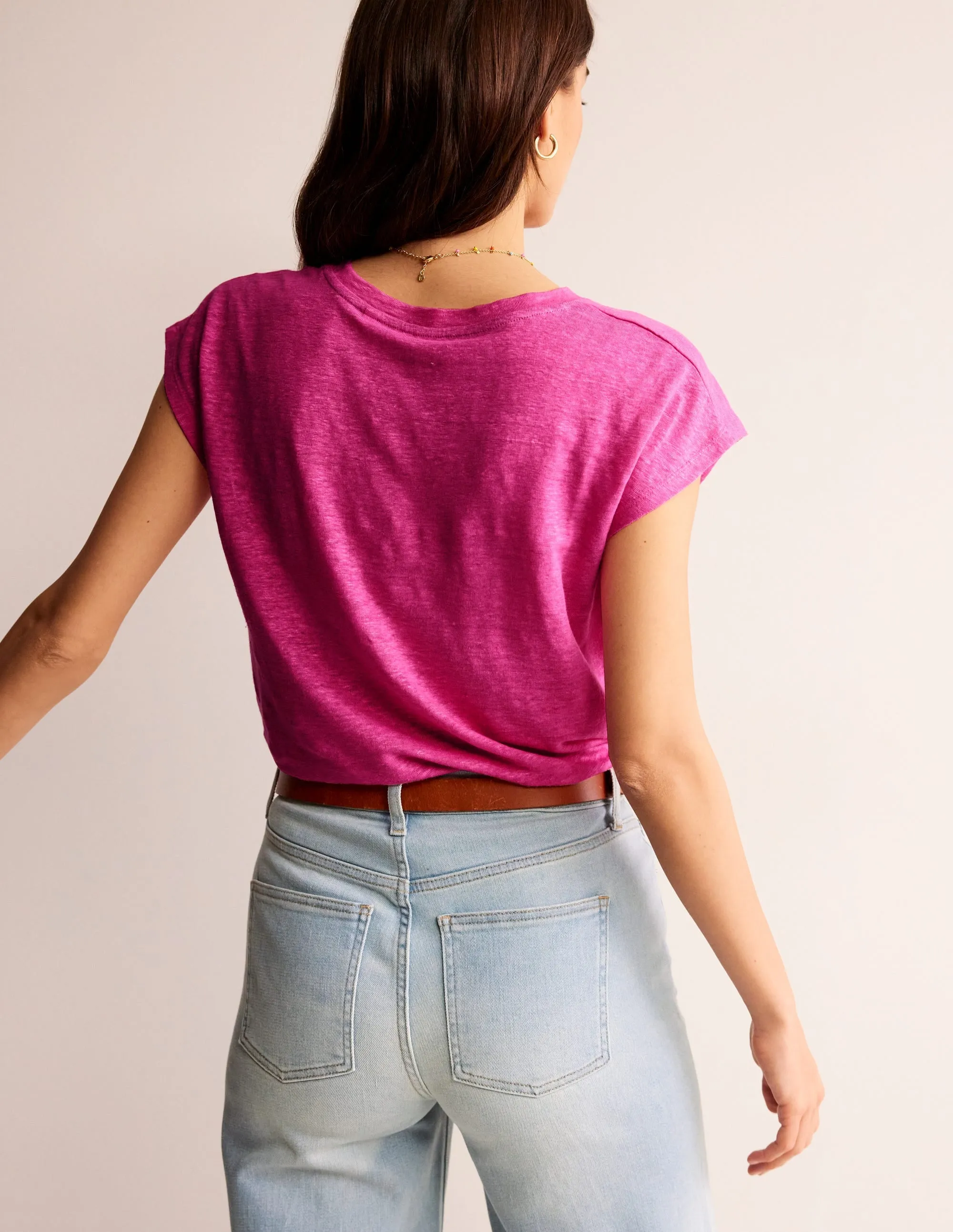 Louisa Crew Neck Linen T-shirt-Sangria Sunset