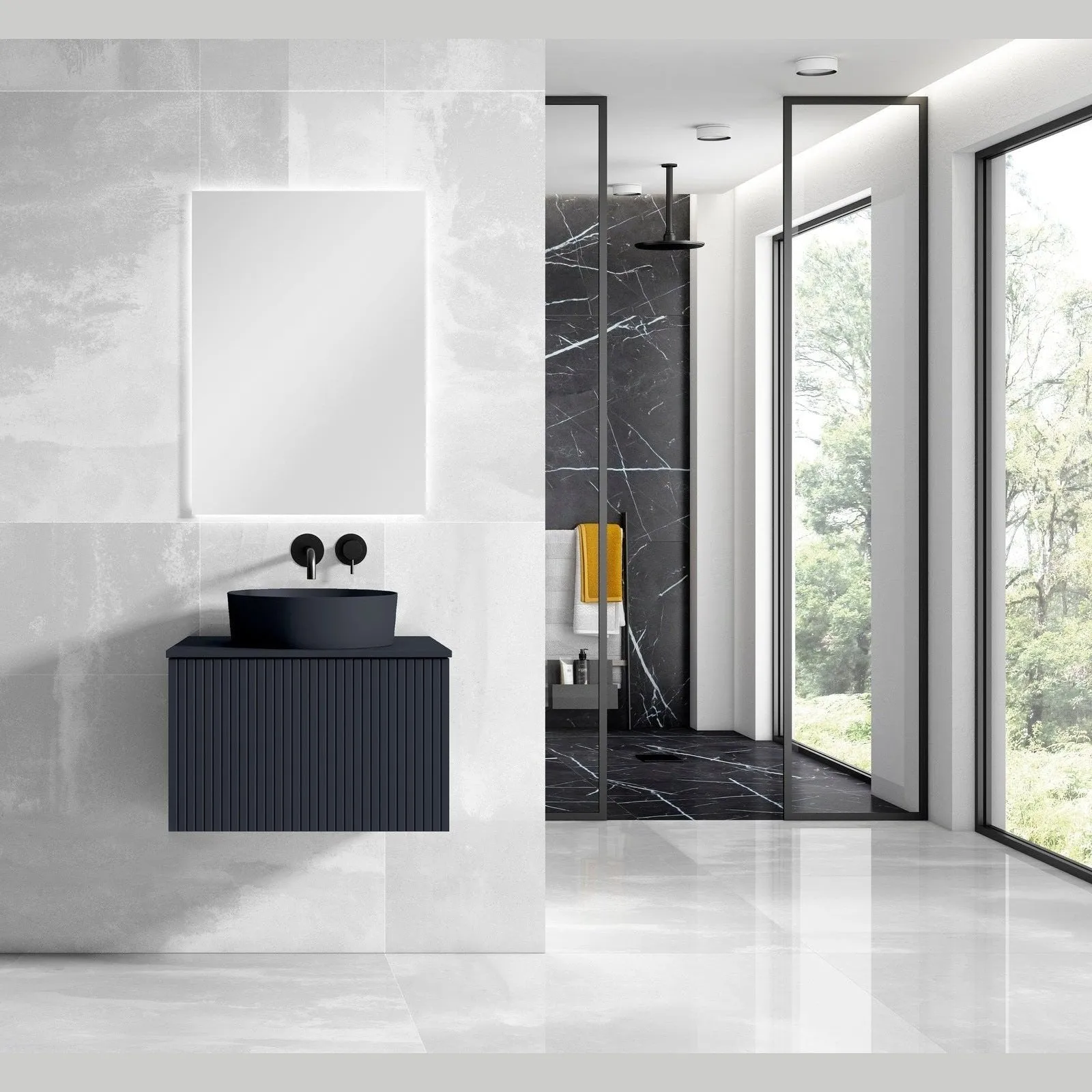 Lucena Bath 40" Bari Floating Vanity with Matching Top and Vessel SinkCeramic Sink in White, Grey, Green or Navy