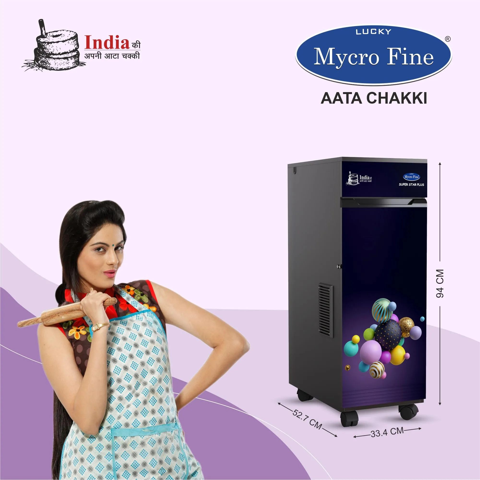 Lucky Mycrofine Super Star Plus 3D Balls Atta Chakki machine 6.5 Kg Capacity Flour Mill Fully Automatic Domestic Made In India for Grinding Various types of Grains