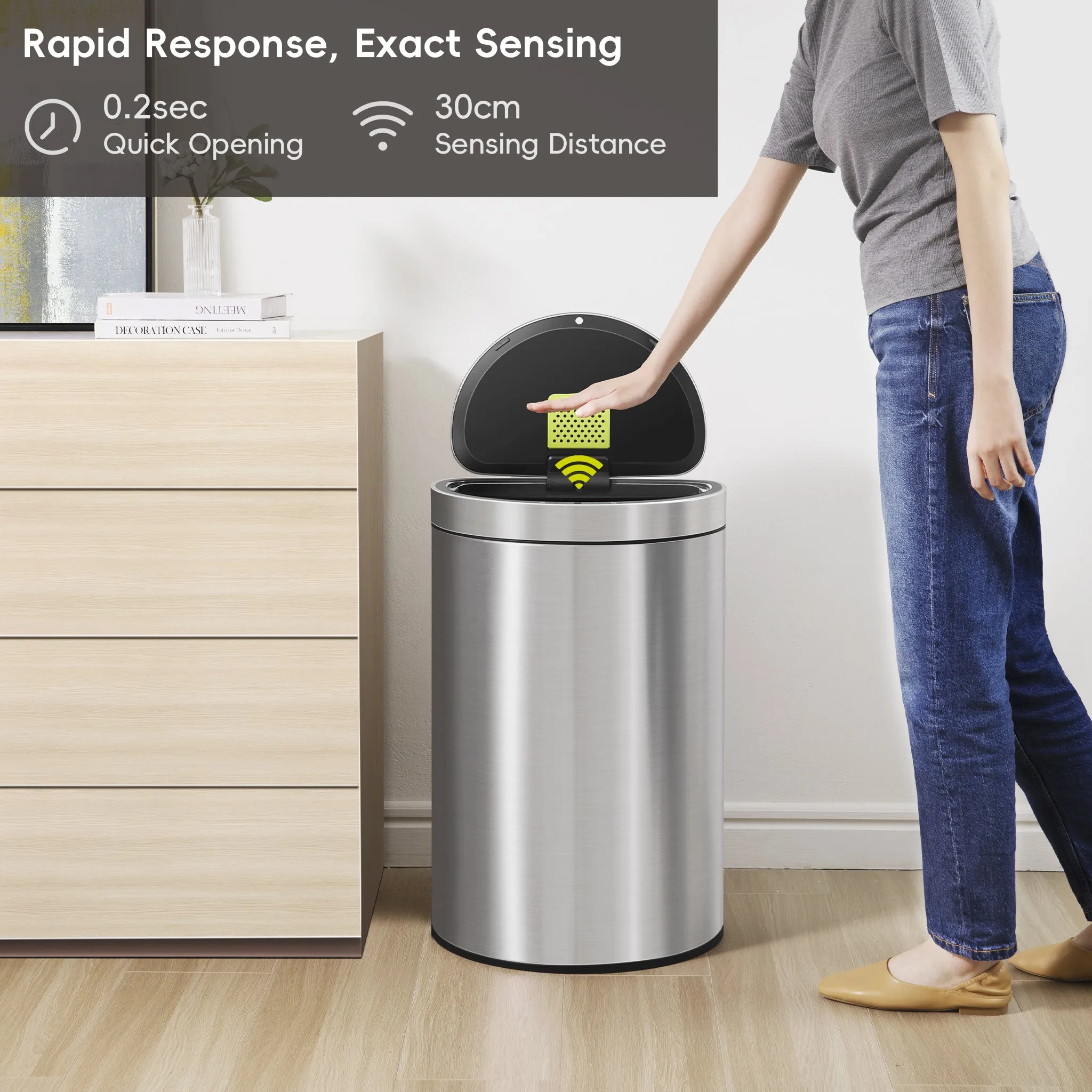 Mirage Semi-Round Motion Sensor Trash Can, 47 Liter / 12.4 Gallon