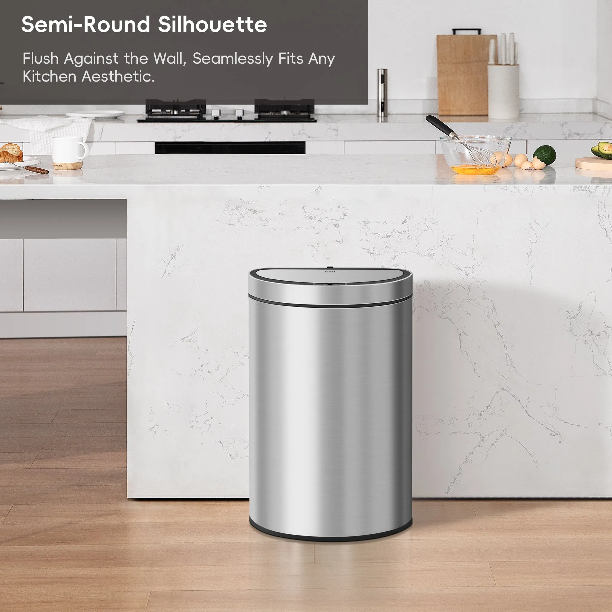 Mirage Semi-Round Motion Sensor Trash Can, 47 Liter / 12.4 Gallon