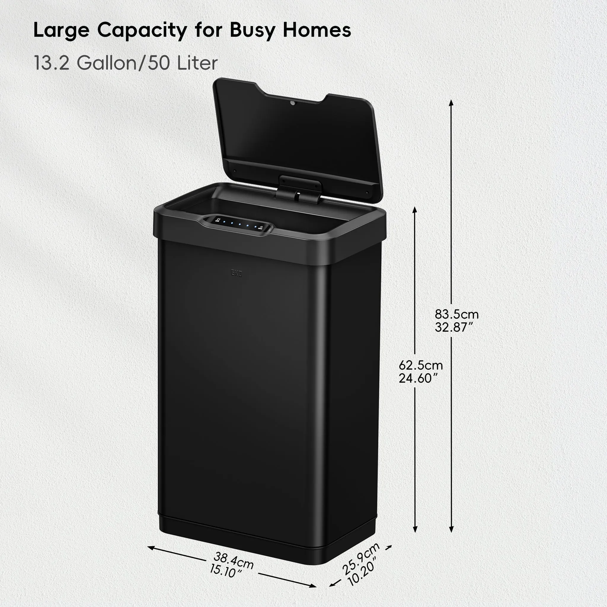 Mirage-T  50Liter / 13.2 Gallon  Stainless Steel Motion Sensor Can - Matte Black