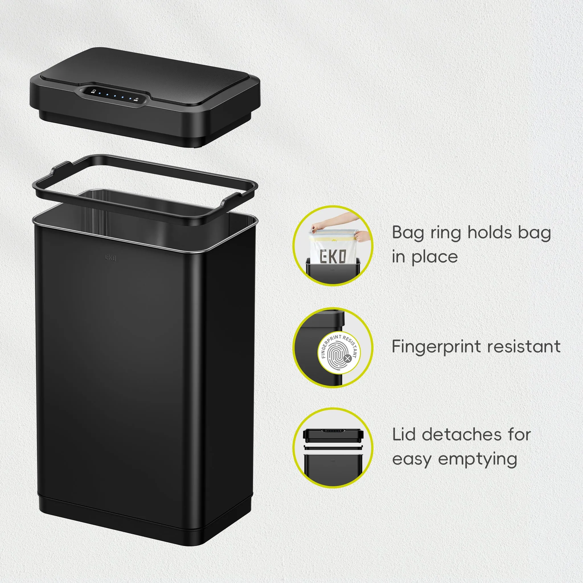 Mirage-T  50Liter / 13.2 Gallon  Stainless Steel Motion Sensor Can - Matte Black
