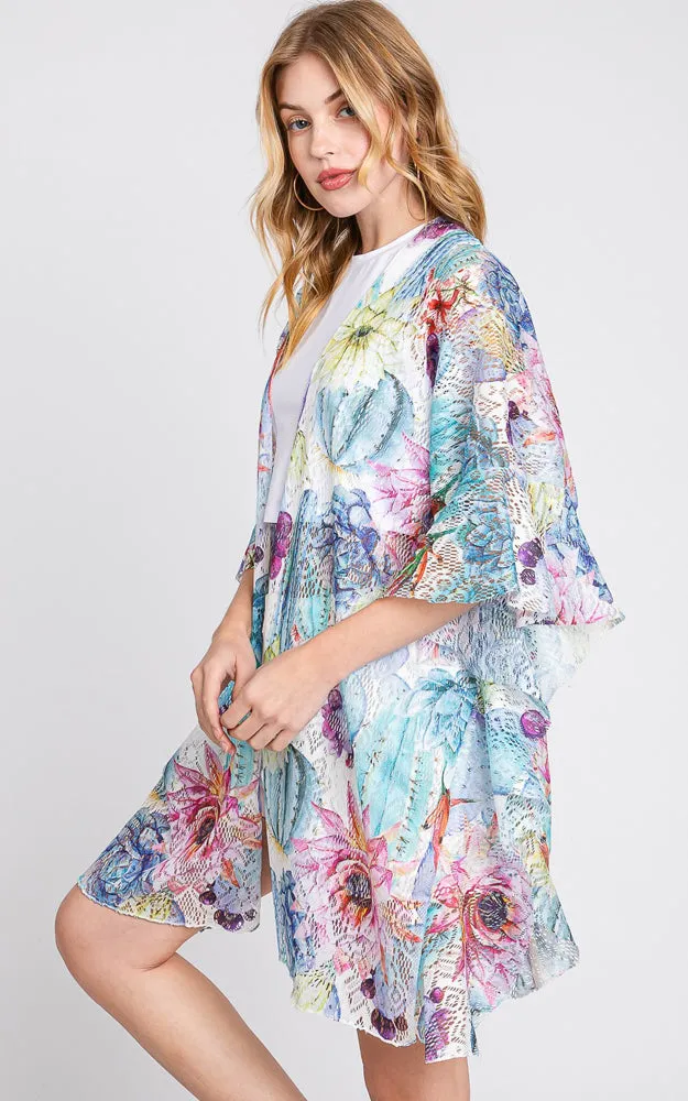 MS0355 RUFFLE LINED CACTUS PRINT OPEN FRONT COVER UP