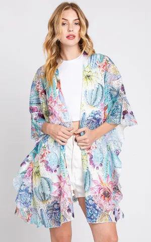 MS0355 RUFFLE LINED CACTUS PRINT OPEN FRONT COVER UP