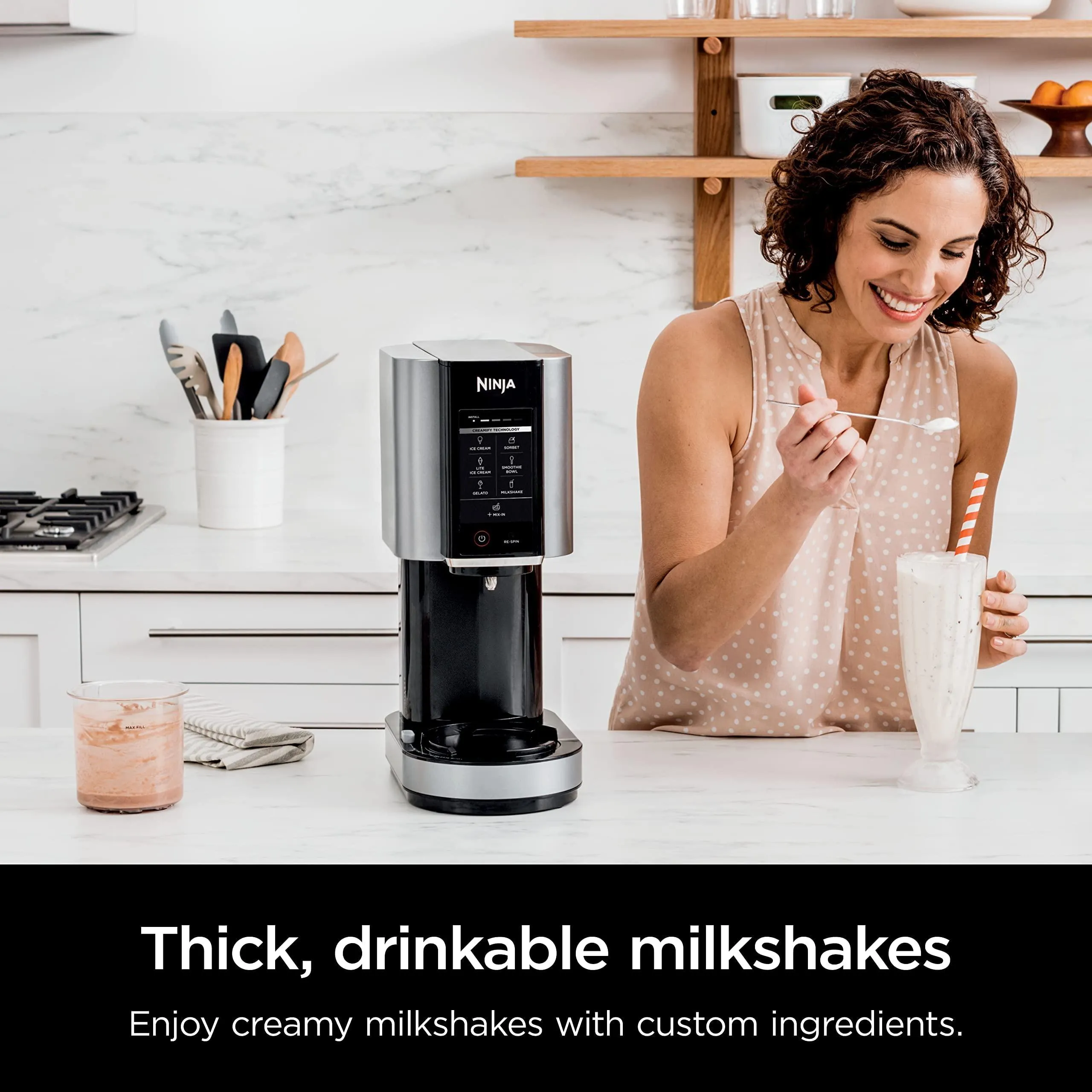 Ninja NC301C, CREAMi Ice Cream, Gelato, Milkshake, Sorbet, Smoothie Bowl, and Lite Ice Cream Maker, 7 One-Touch Programs 16oz