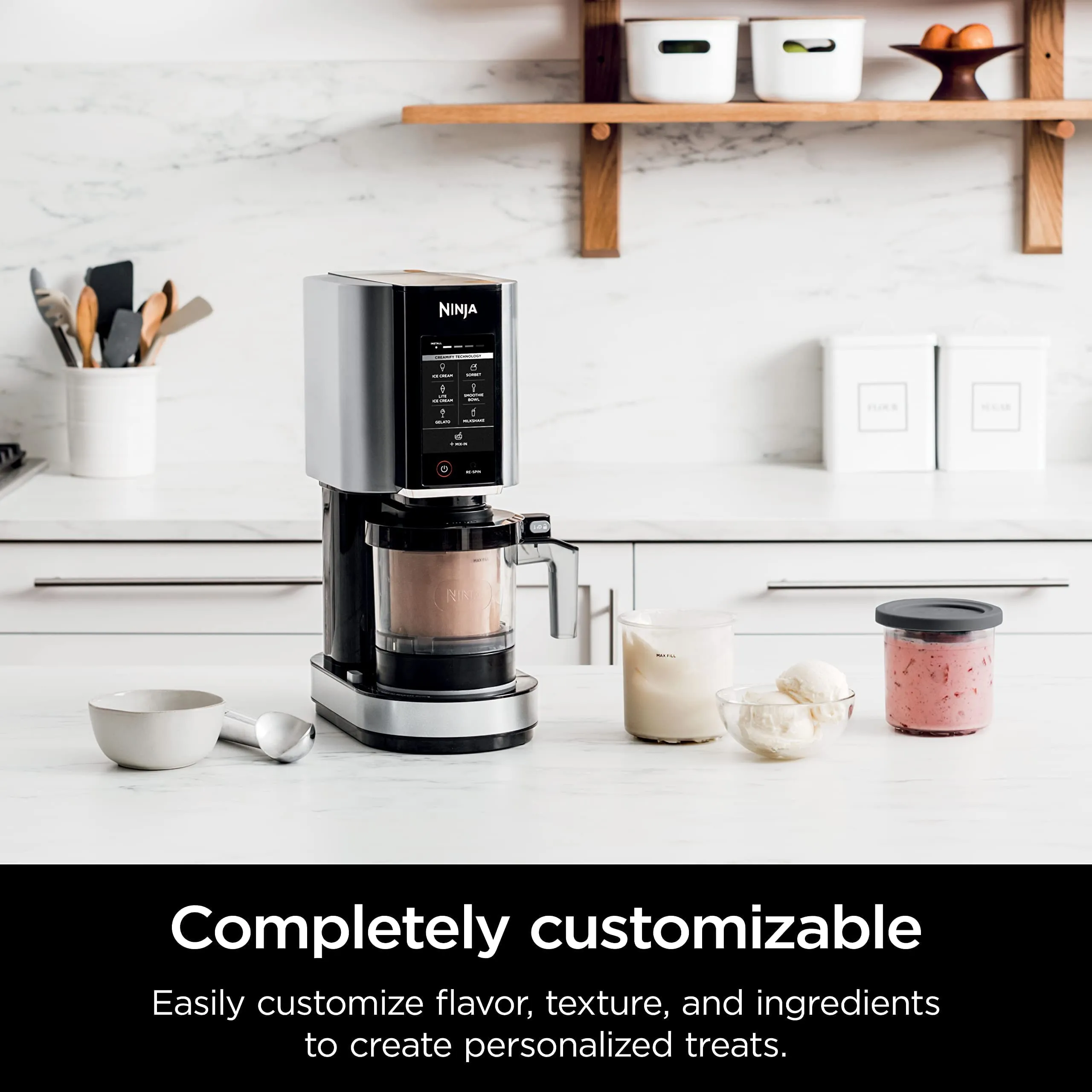 Ninja NC301C, CREAMi Ice Cream, Gelato, Milkshake, Sorbet, Smoothie Bowl, and Lite Ice Cream Maker, 7 One-Touch Programs 16oz