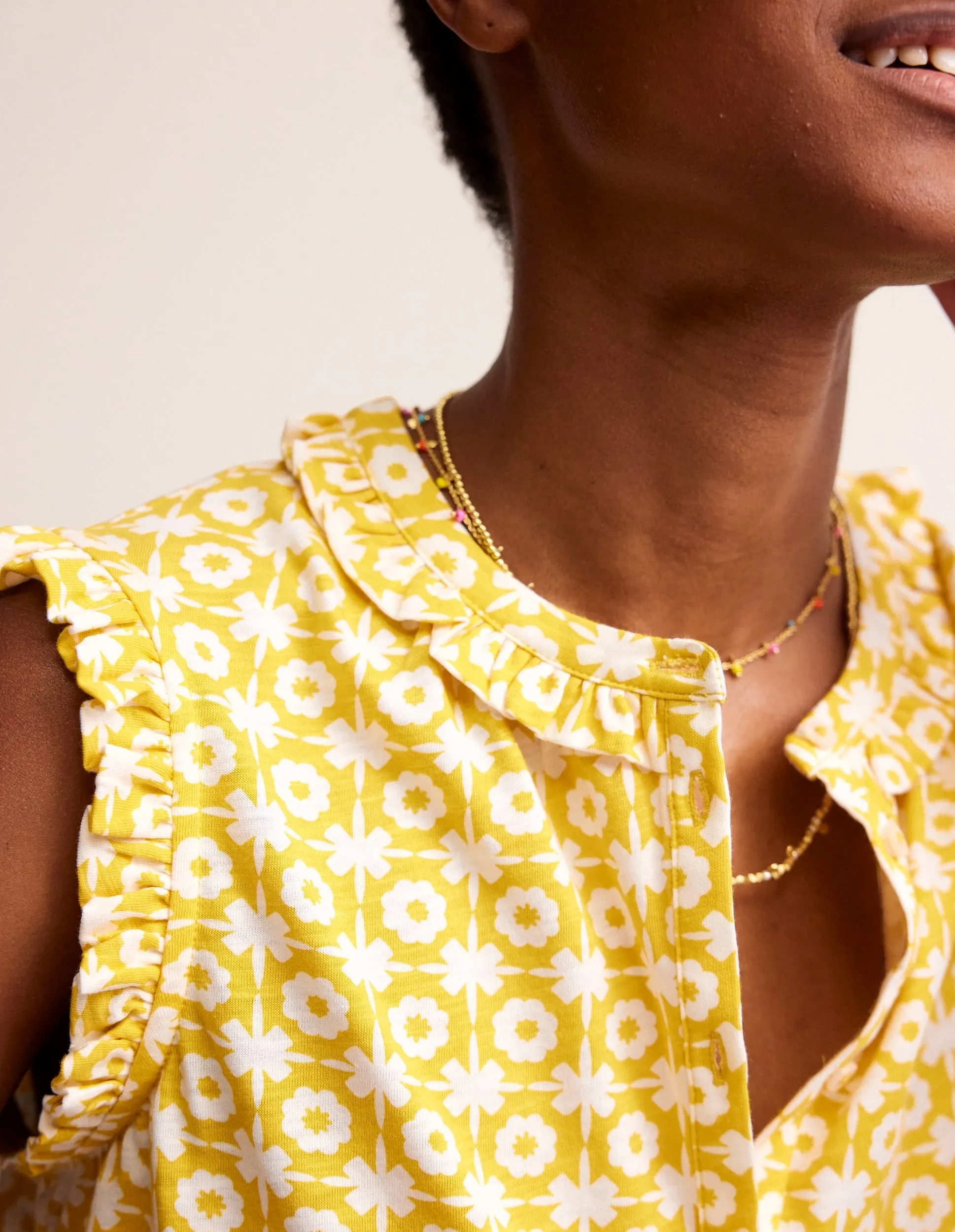 Olive Sleeveless Shirt-Passion Fruit, Blossom Tile