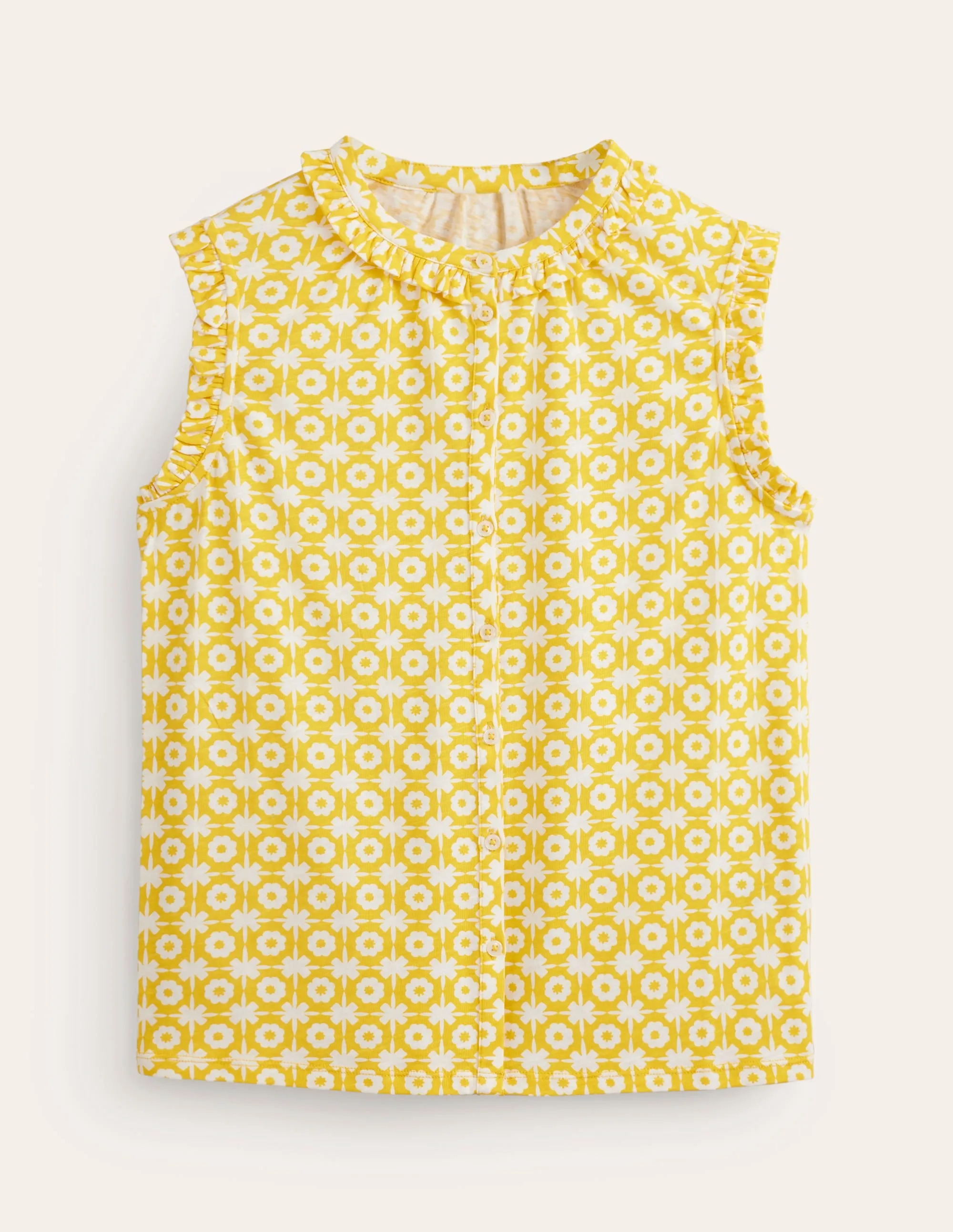 Olive Sleeveless Shirt-Passion Fruit, Blossom Tile