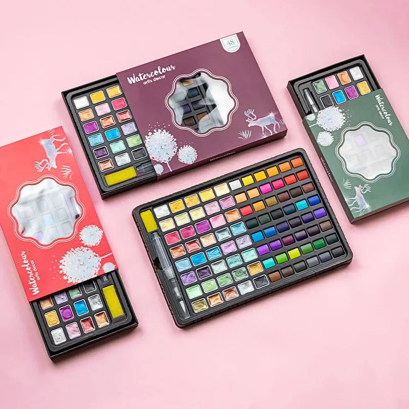 Pearlescent Solid Watercolor Paint Set – 24/36/48/88 Colors – Artist Portable Watercolor Kit
